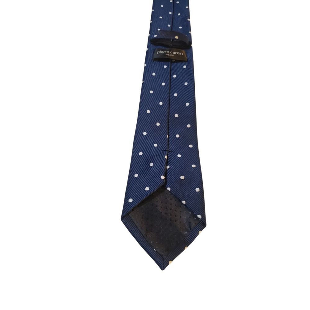 Pierre Cardin Neck‎ Tie Mens Navy White Polka Dots Slim Business Suit Church - Picture 4 of 12
